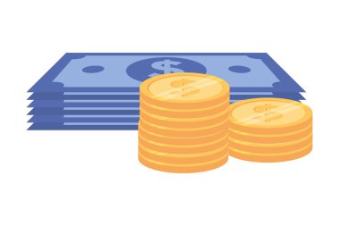 İzole paralar ve faturalar tasarım vektör illüstrasyon