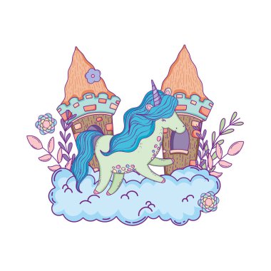 bulutlar kale ile güzel küçük Unicorn