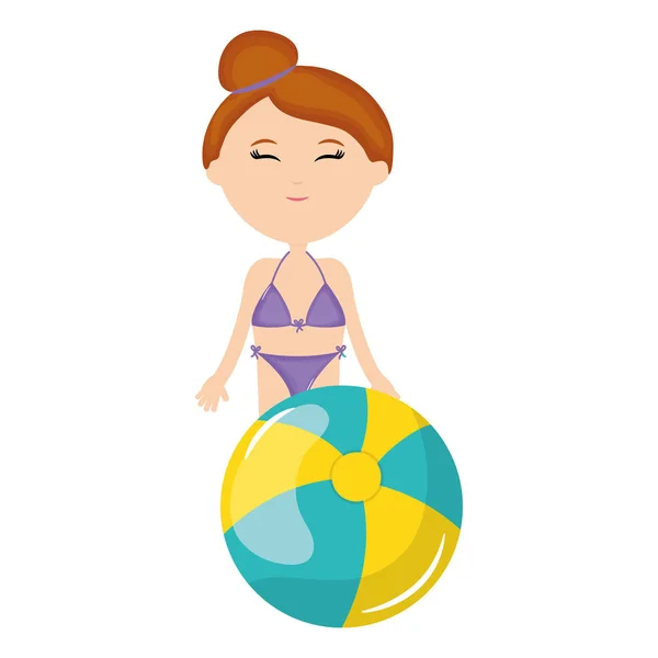 Mayo ve plaj balonu ile güzel kadın — Stok Vektör