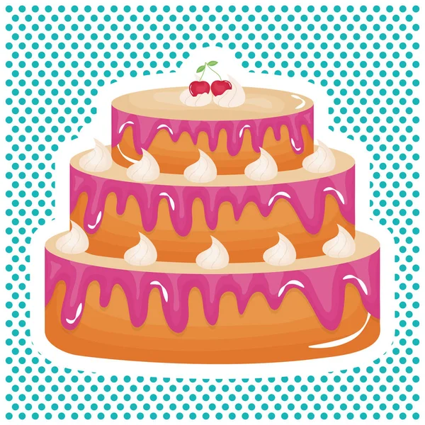 サクランボとおいしい甘いケーキ — ストックベクタ