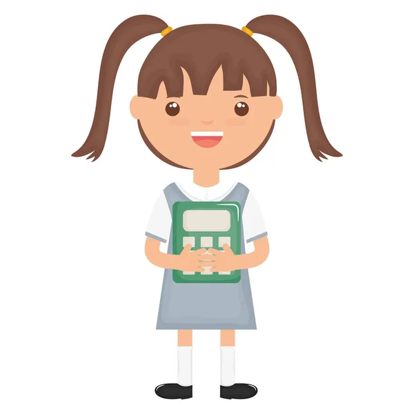 Cute Little student dziewczyna z kalkulatorem — Wektor stockowy
