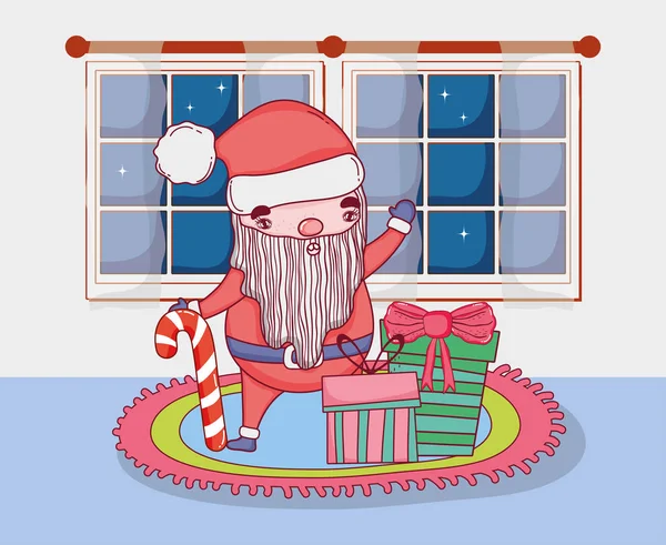 Noël Père Noël claus avec canne dans la maison — Image vectorielle