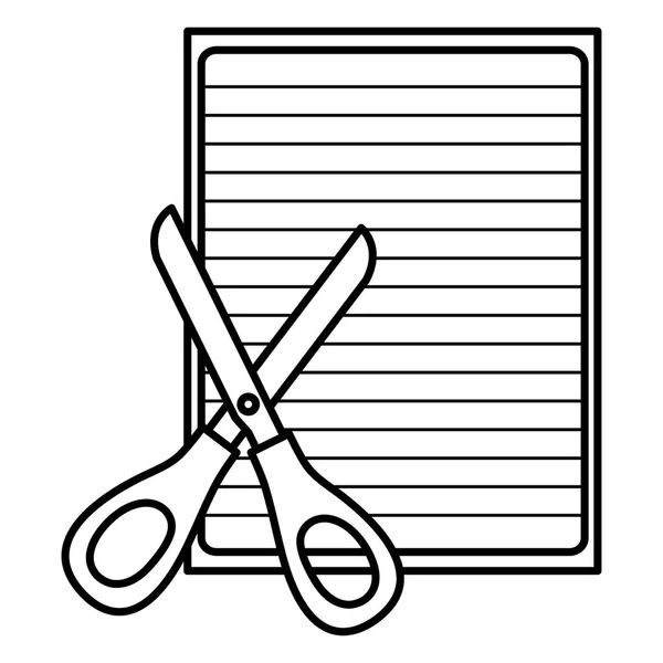 Folha de papel de caderno com tesoura —  Vetores de Stock
