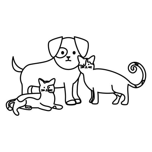 Lindo gatos y perro mascotas adorables caracteres — Vector de stock