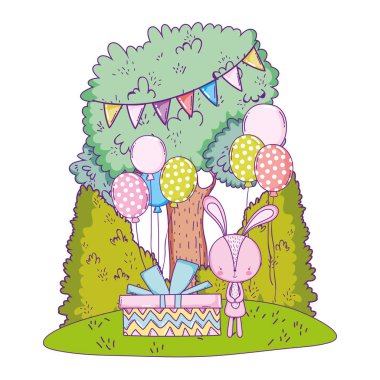 manzara balonlar helyum ile sevimli küçük tavşan