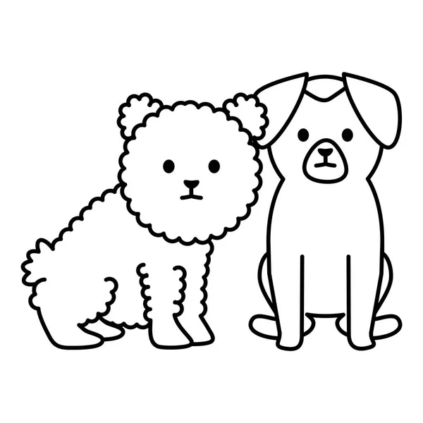 Pequeños perros adorables mascotas personajes — Vector de stock