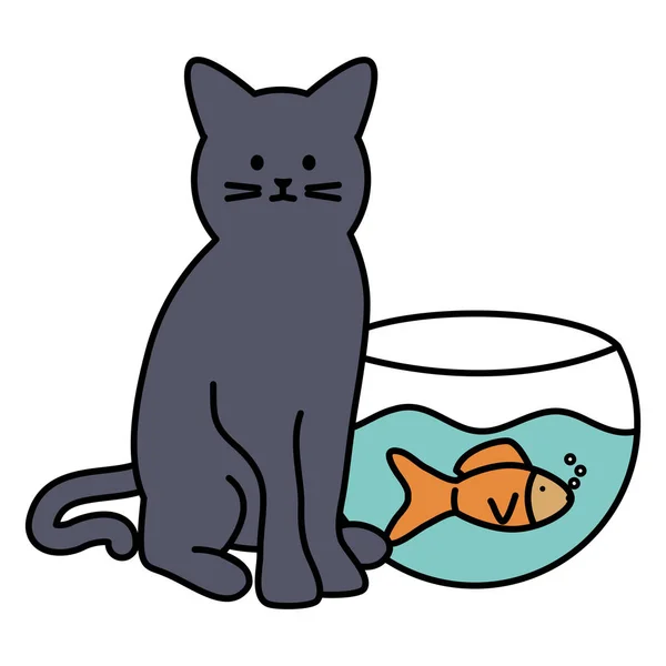 Mascotte de chat mignon avec des poissons dans l'aquarium — Image vectorielle