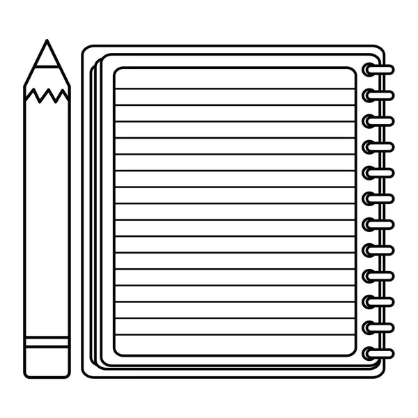 Notebook fornecimento escolar com lápis — Vetor de Stock