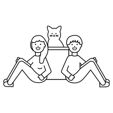 sevimli kedi maskot ile genç çift