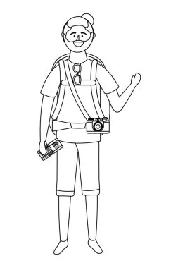 Çanta tasarımı ile turist çocuk karikatür