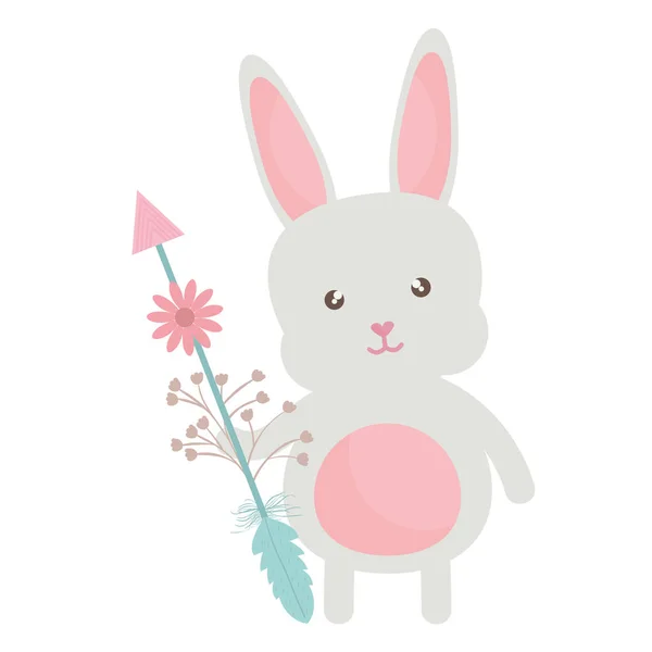 Χαριτωμένο μικρό κουνέλι με λουλούδια και βέλη — Διανυσματικό Αρχείο