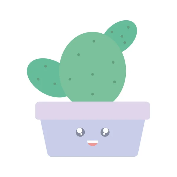 Planta de cactu en carácter kawaii olla — Vector de stock