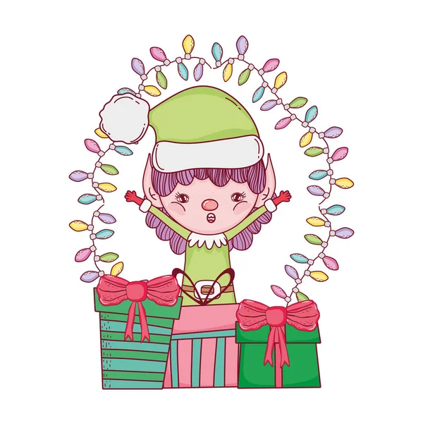 Cute santa helper with gifts — Stock Vector