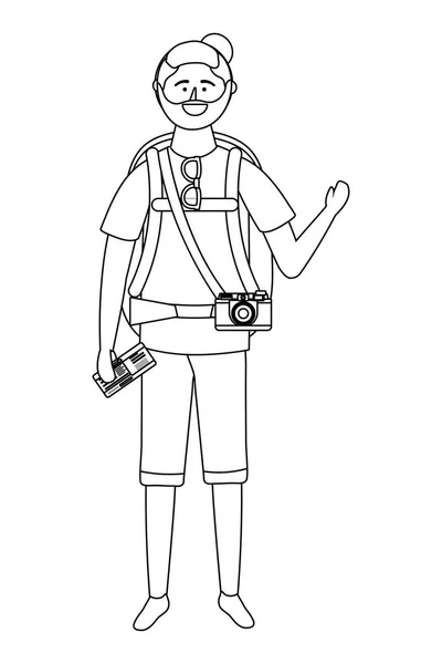 Caricature de garçon touristique avec design de sac — Image vectorielle