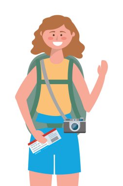 Çanta tasarımı ile turist kız karikatür