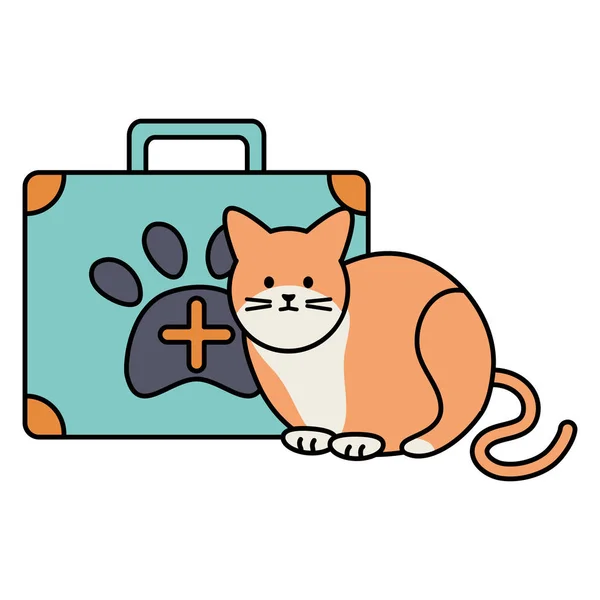 Niedliches Katzenmaskottchen mit medizinischem Set — Stockvektor