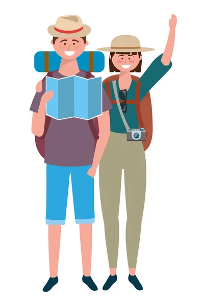 旅游男孩和女孩与包设计 — 图库矢量图片