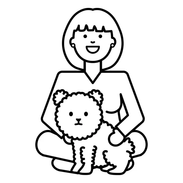 Young woman with little dog adorable mascot — Stock Vector