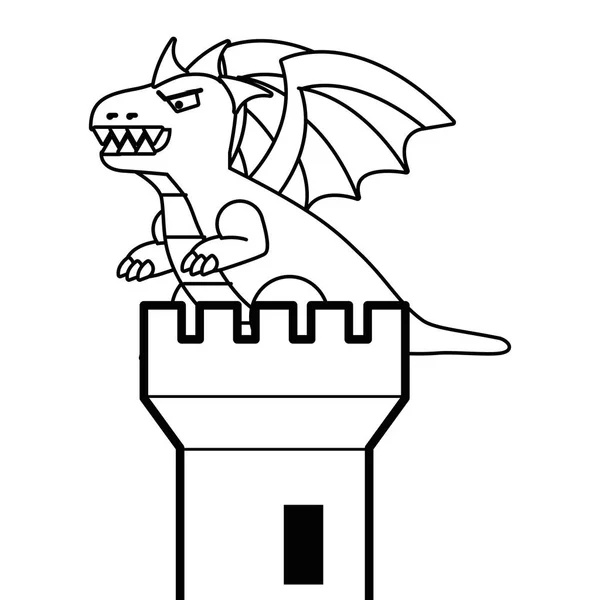 Πύργος κάστρο και το σχεδιασμό του φορέα του Δράκου απεικόνιση — Διανυσματικό Αρχείο