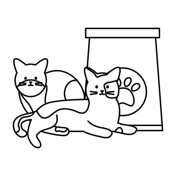 Söta katter maskotar med papperspåse mat — Stock vektor