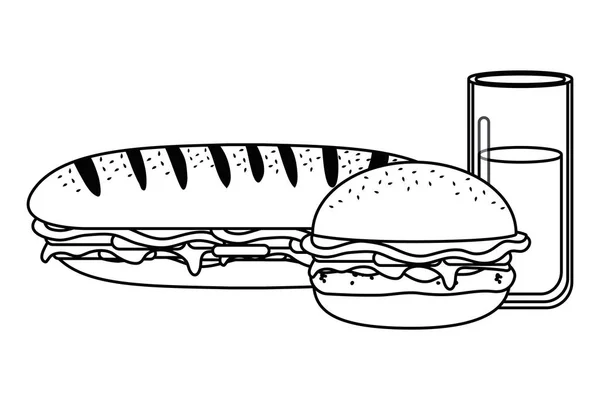 Isolerad smörgås hamburgare och glasdesign — Stock vektor