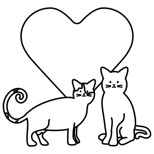 Lindo gatos mascotas adorable con corazón — Archivo Imágenes Vectoriales