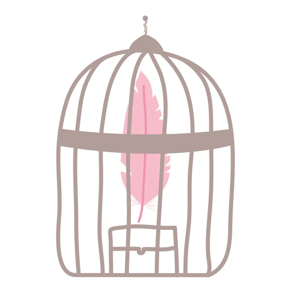 Jaula pájaro cárcel con pluma — Vector de stock