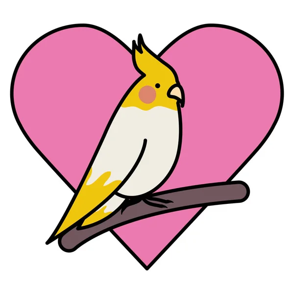 Χαριτωμένο μικρό πουλί αξιολάτρευτο μασκότ με την καρδιά — Διανυσματικό Αρχείο