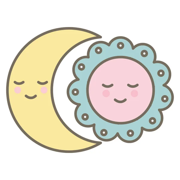 Rendas circulares decorativas com kawaii lua —  Vetores de Stock