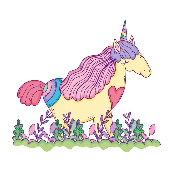 Hermoso unicornio en el paisaje — Vector de stock