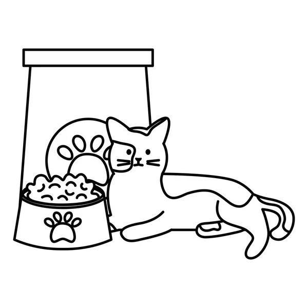 Χαριτωμένο μασκότ γάτα με χαρτοσακούλα φαγητού — Διανυσματικό Αρχείο