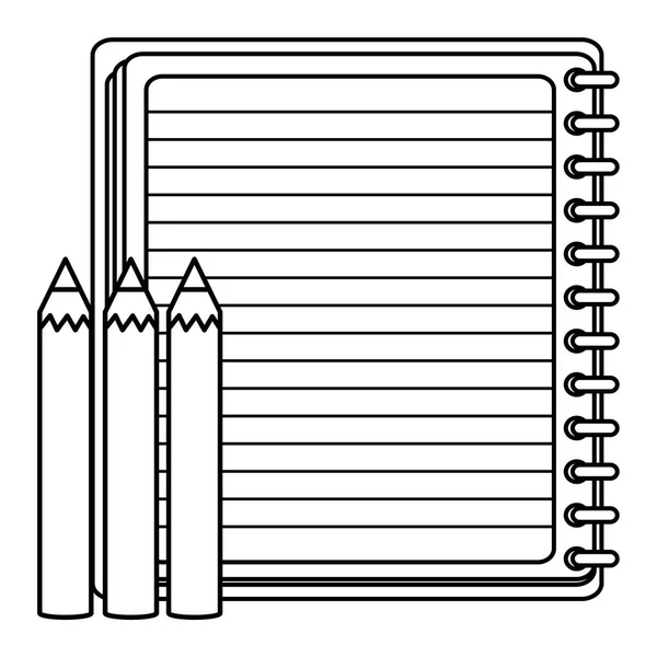 Notizbuch Schulmaterial mit Buntstiften — Stockvektor