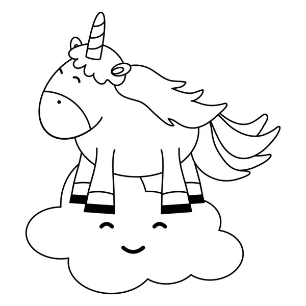 Mignon adorable licorne et nuages personnages de fées kawaii — Image vectorielle