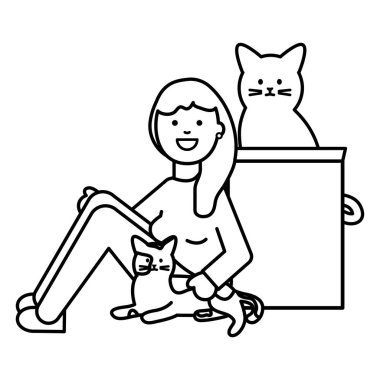 sevimli kediler Maskotlar ile genç kadın