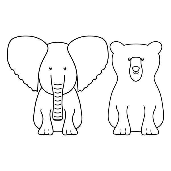 Lindo oso grizzly y elefante — Vector de stock