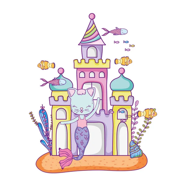 Mignonne purrmaid avec château sous-marin — Image vectorielle