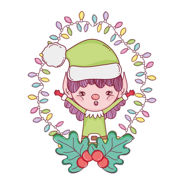 Cute santa helper with wreath — Stock Vector