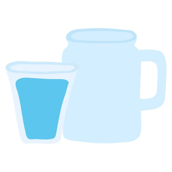 Water glass and jar beverage isolated icon — Stock Vector