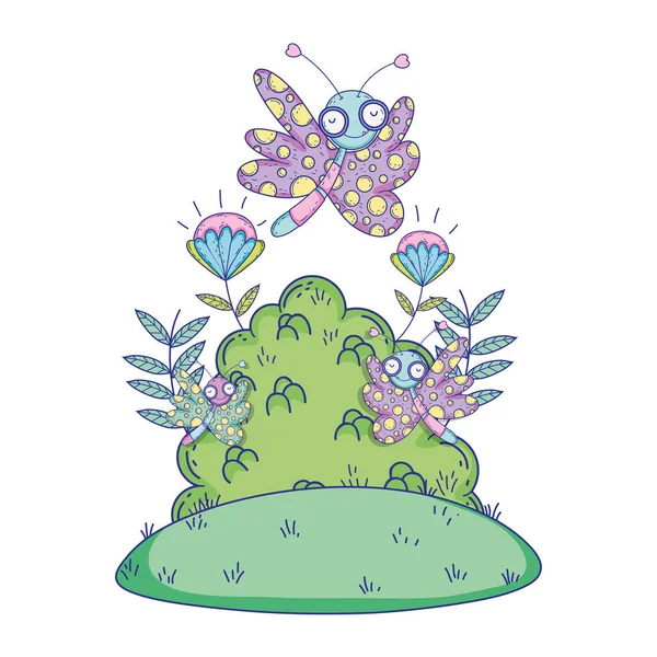 ブッシュと飛ぶ美しい蝶 — ストックベクタ