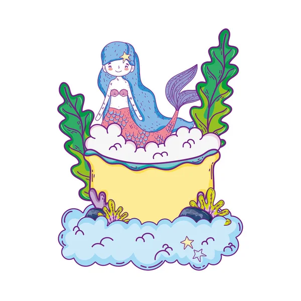 Cute mermaid in bathtub character — Stock Vector