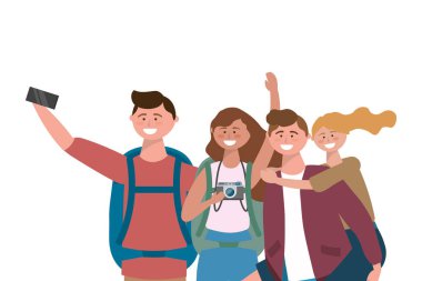 Çanta tasarımı ile turist erkek ve kızlar