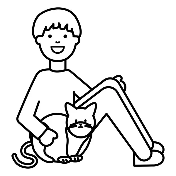 Joven hombre con lindo gato mascota — Vector de stock