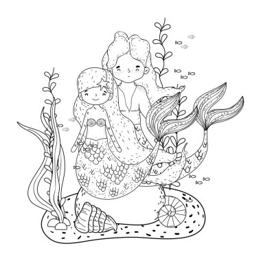 Çift Mermaids denizaltı sahne