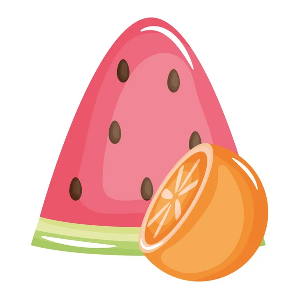 Frische Wassermelone Portion mit Orange — Stockvektor