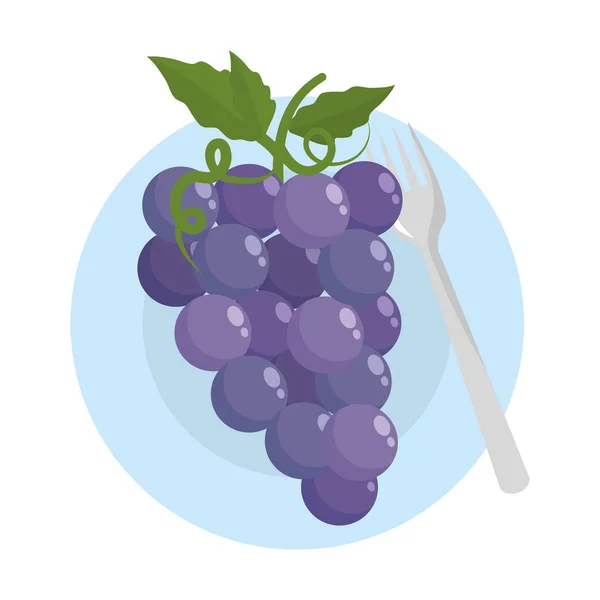 Frutos aislados de uvas con diseño de hojas — Vector de stock