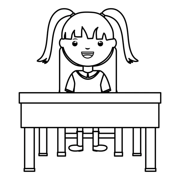 Bonito pouco estudante menina sentado no schooldesk — Vetor de Stock
