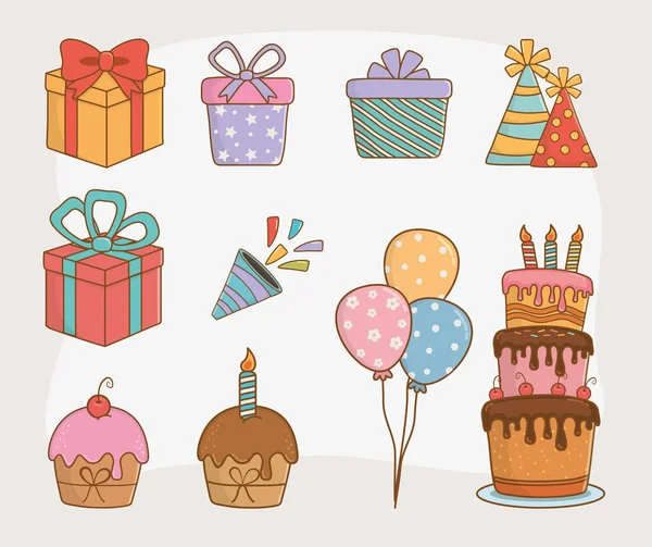 Birthday card set icons — Stock Vector