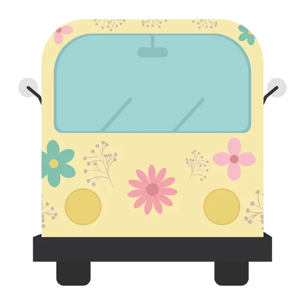 Hippie busje met bloemen print icoon — Stockvector