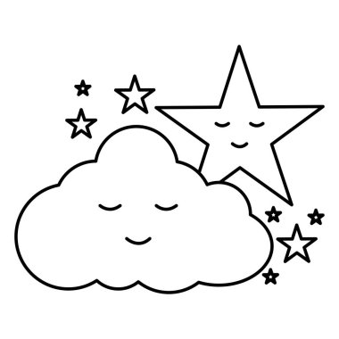 sevimli bulut ve yıldızlar Kawaii komik karakterler
