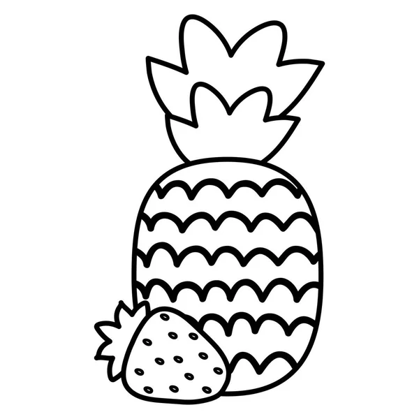 Färsk ananas med jordgubbs frukt sommar ikoner — Stock vektor